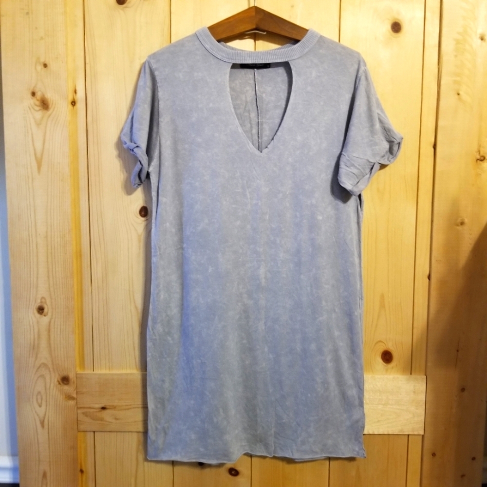 Anna Grace Washed Out Distressed Cotton Cutout V-neck Rolled Hem Dress